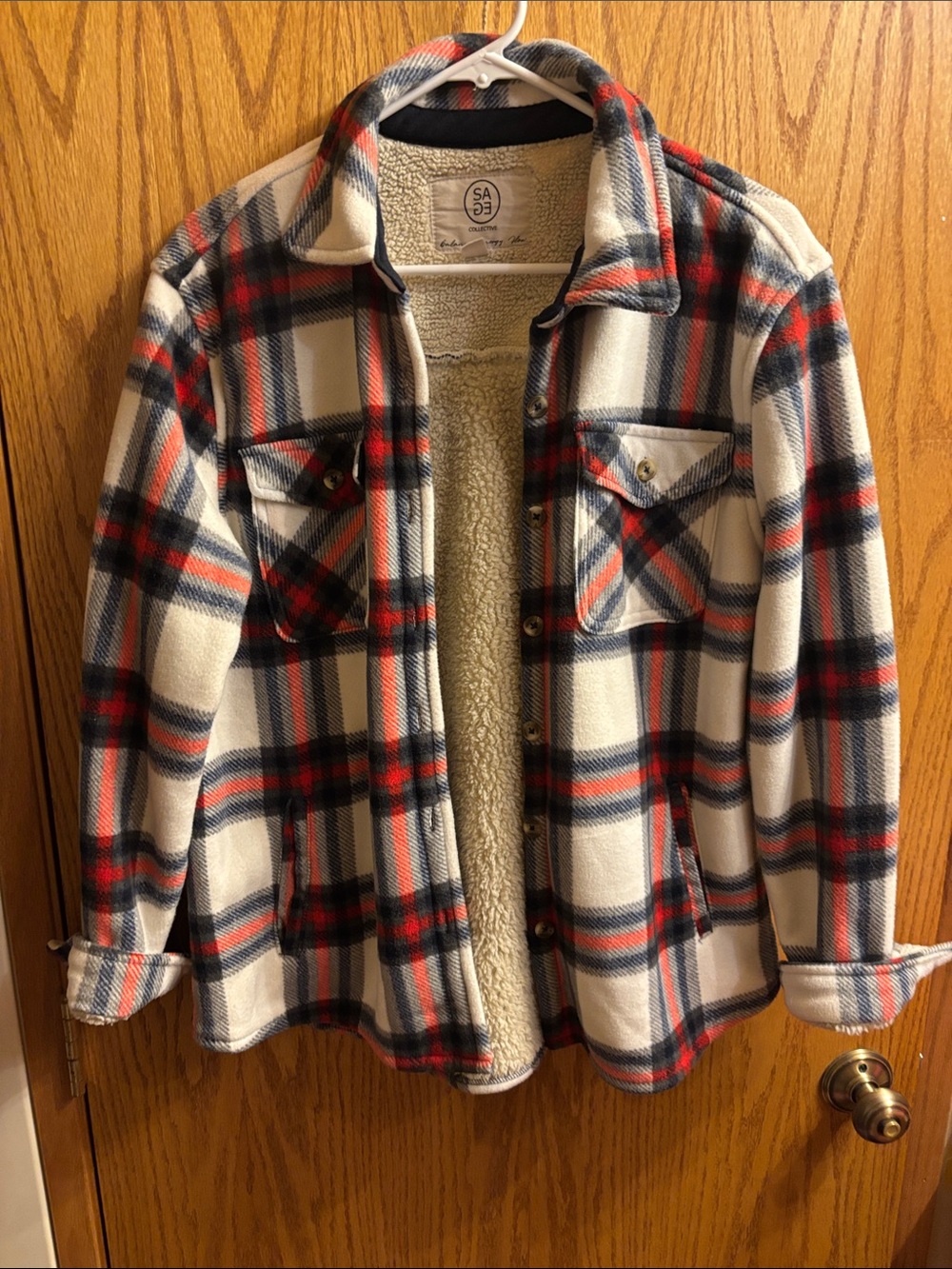 Plaid Sherpa-Lined Jacket - Cream, Red & Navy